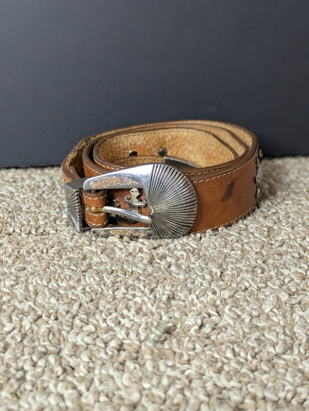 Silver Creek Western Leather Vintage Belt Southwestern Silver Animal Conchos